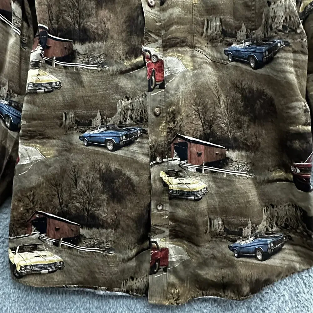 VTG North River Outfitters Men's XL Shirt Classic Car Design Long Sleeve EUC